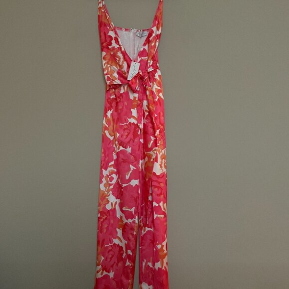 Petal and Pup Addison Jumpsuit XS Pink Coral Floral Smocked Wrap Tie Waist - Picture 2 of 7